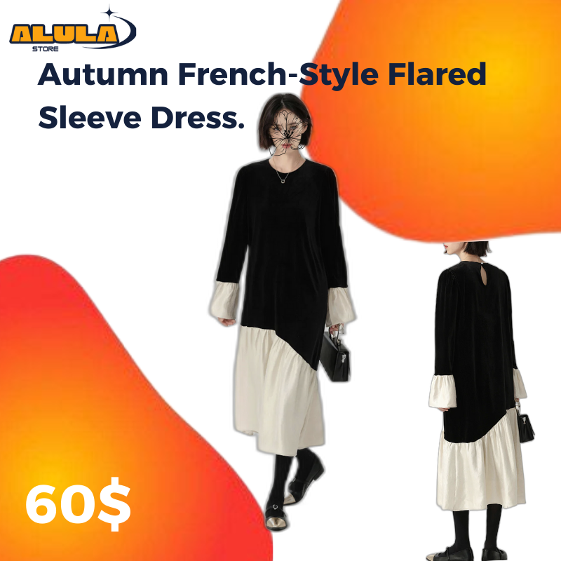 Autumn French-Style Flared Sleeve Dress